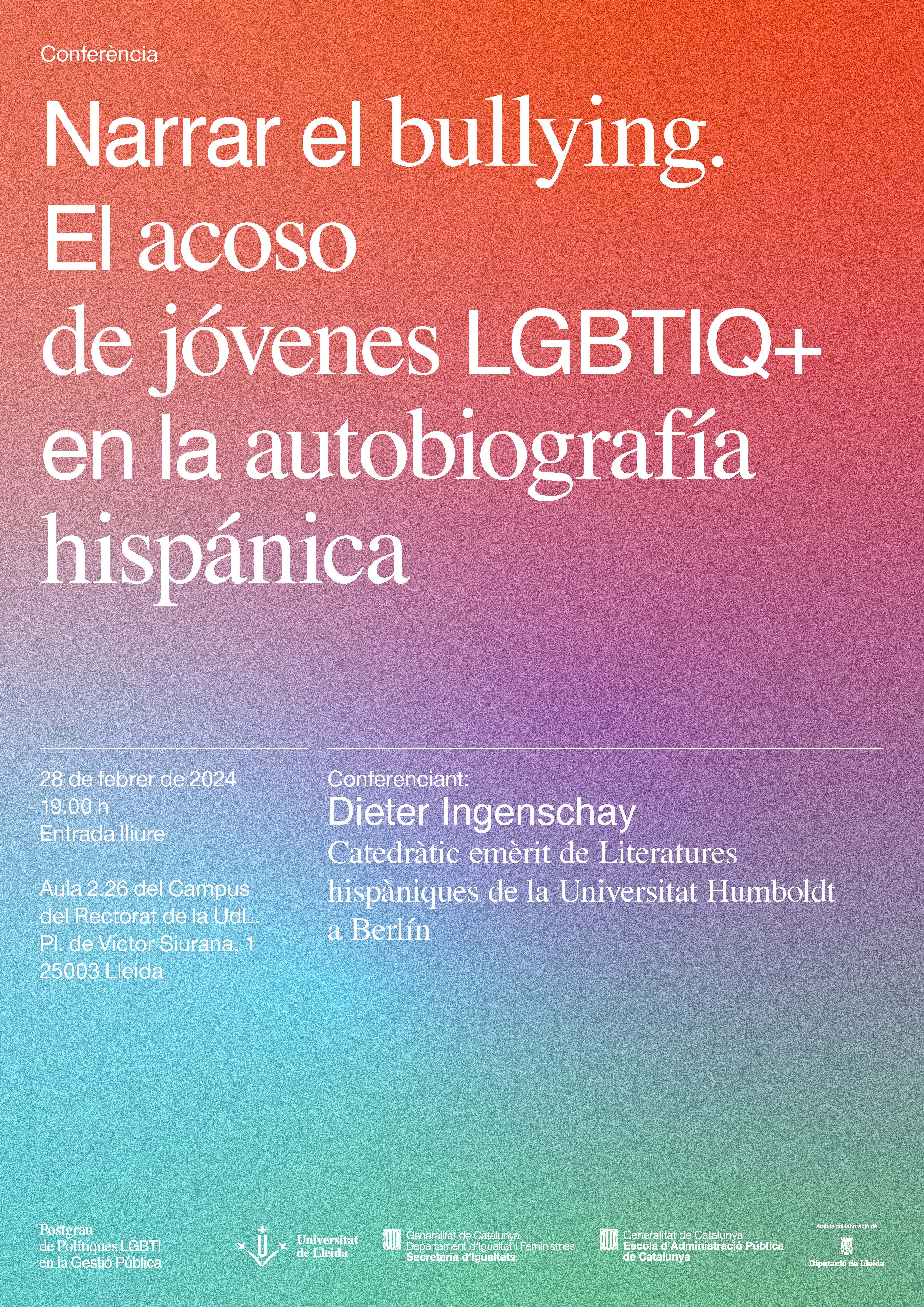 Conferència: El acoso de jóvenes LGBTIQ+ en la autobiografía hispánica