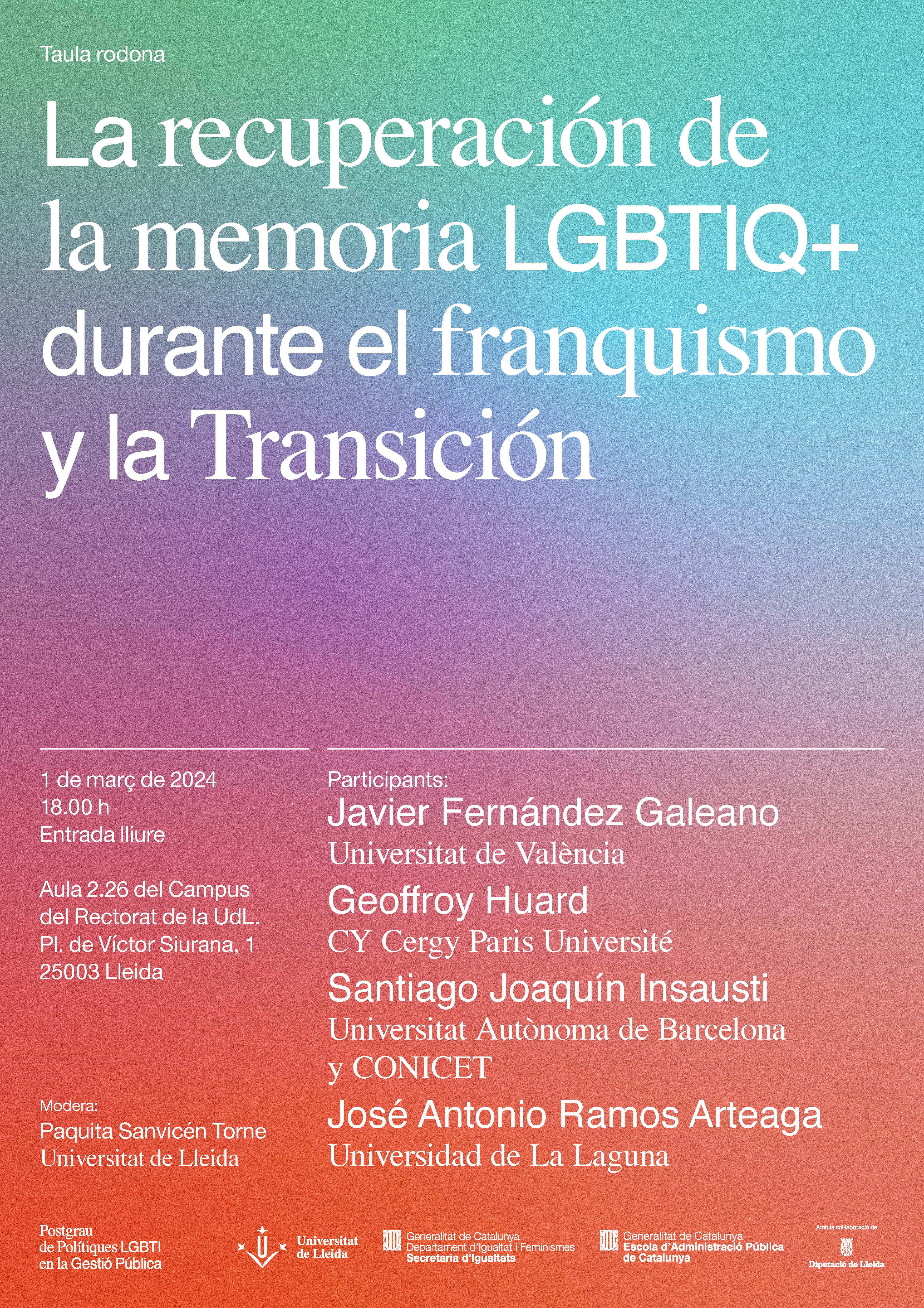 Taula redona: La recuperación de la memoria LGBTIQ+ durante el franquismo y la Transición